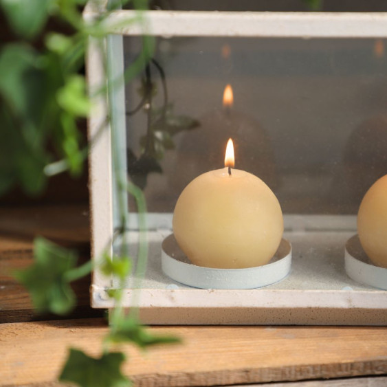 Photophore en verre transparent avec contour blanc, idéal pour deux bougies