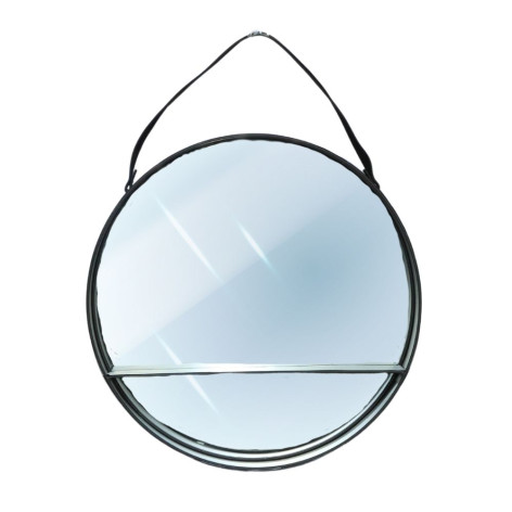 Miroir rond avec étagère à suspendre noire Dimensions : L.55 x l.55 x 10 cm