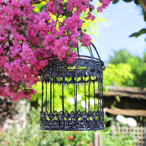 Cage à oiseaux bougeoir en métal noir et blanc Ø.13 x 21 cm