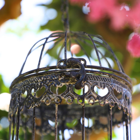 Cage à oiseaux bougeoir en métal noir et blanc Ø.13 x 21 cm