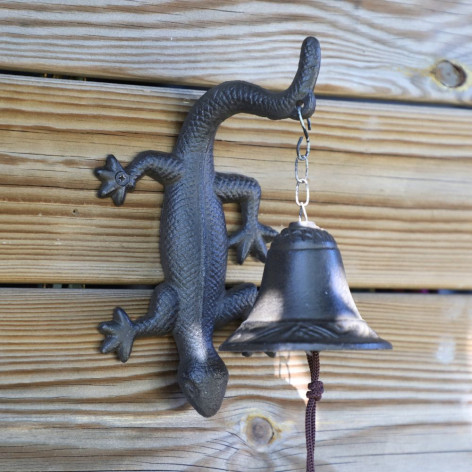 Cloche murale "Lézard" en fonte marron