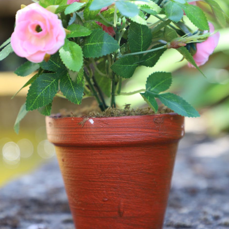 Pot de rosier artificiel rose