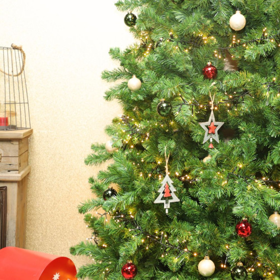 Ensemble d'un Sapin et d'une étoile en zinc gris et rouge à suspendre par une cordelette