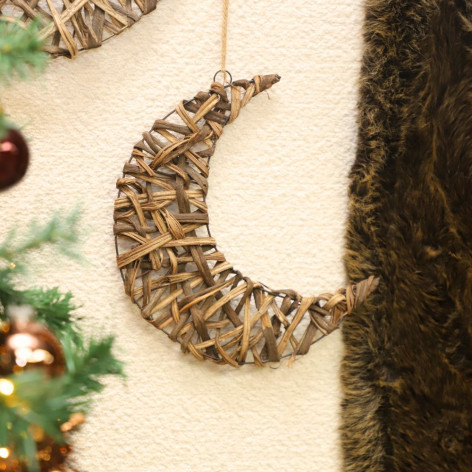 Croissant de lune en osier et métal à suspendre