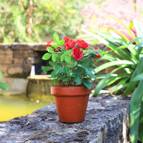 Pot rosier artificiel rouge