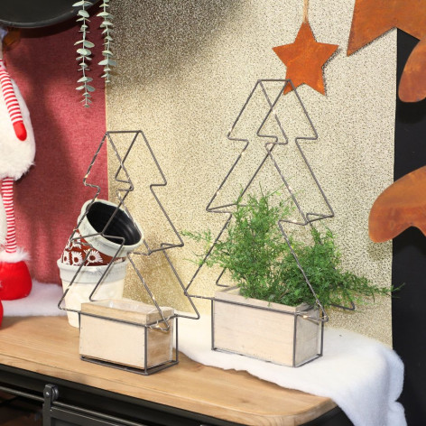 Sapin lumineux en métal avec une jardinière rectangle PM (fonctionne avec 2 piles)