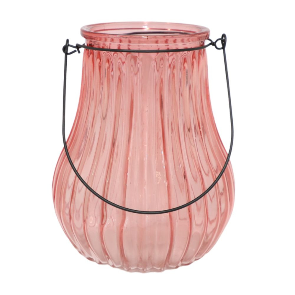 Vase "Ampoule" avec anse métallique - Rose PM