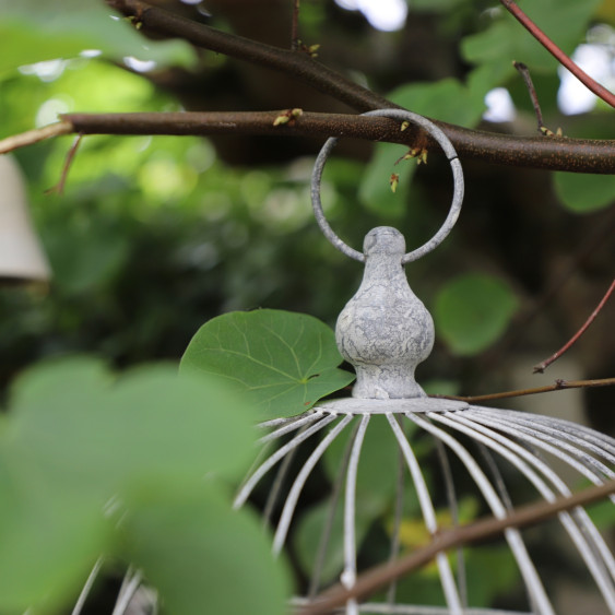 Cage à oiseaux bougeoir en métal gris vieilli