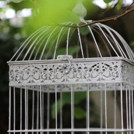 Cage à oiseaux bougeoir en métal gris vieilli