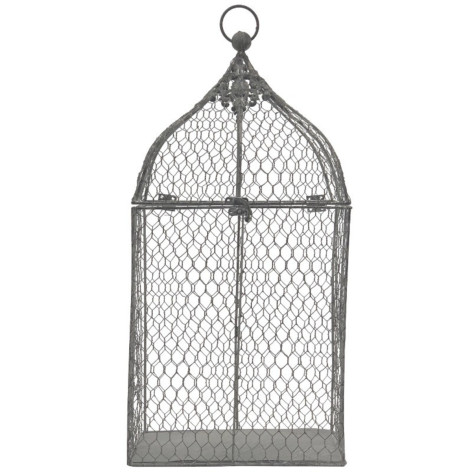 Cage à oiseaux bougeoir grillagée en métal gris 26 x 19 x 53 cm