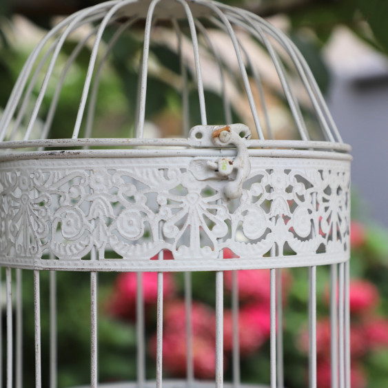 Cage à oiseaux bougeoir en métal blanc vieilli