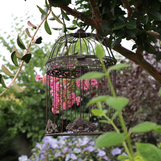 Cage à oiseaux bougeoir en métal marron Ø.25 x 41 cm