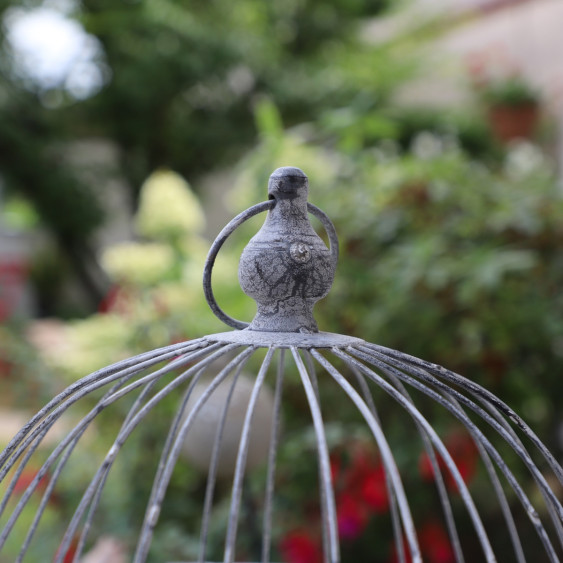 Cage à oiseaux bougeoir ronde en métal gris vieilli