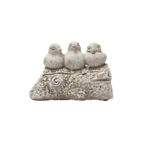 Trio d'oiseaux décoratifs sur branche en béton gris 20.5 x 9.5 x 11 cm