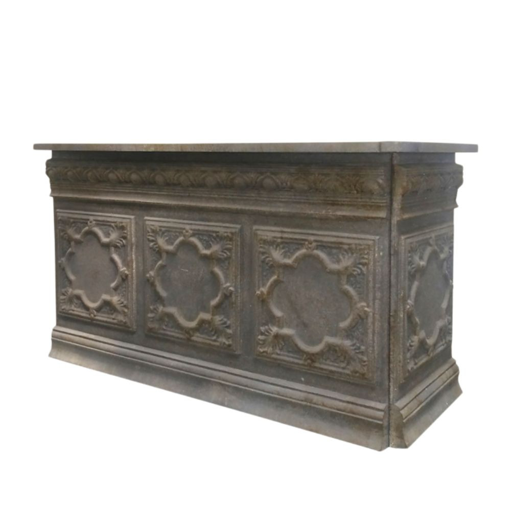 Comptoir vintage avec étagère en fer gris antique 217 x 76 x 118 cm