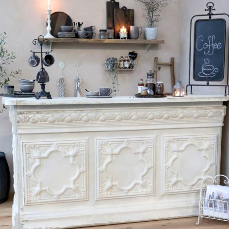 Comptoir vintage avec étagère en fer blanc crème 217 x 76 x 118 cm