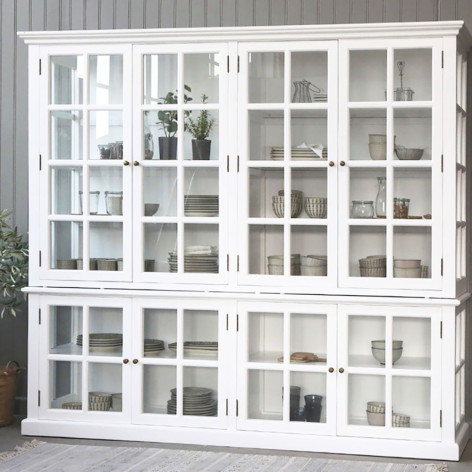 Meuble armoire vitrine en bois de peuplier blanc et verre 220 x 55 x 195 cm