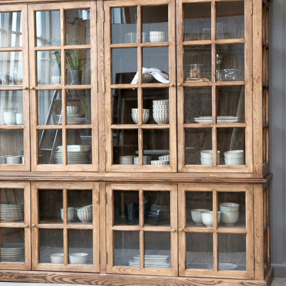 Meuble armoire vitrine en bois de peuplier marron et verre 220 x 55 x 195 cm