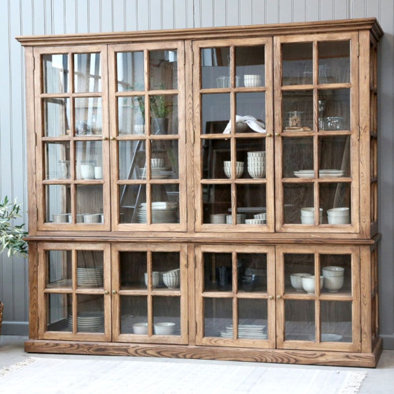 Meuble armoire vitrine en bois de peuplier marron et verre 220 x 55 x 195 cm