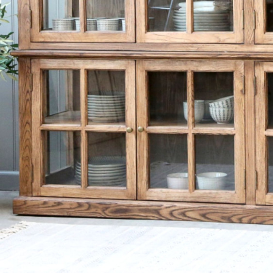 Meuble armoire vitrine en bois de peuplier marron et verre 220 x 55 x 195 cm