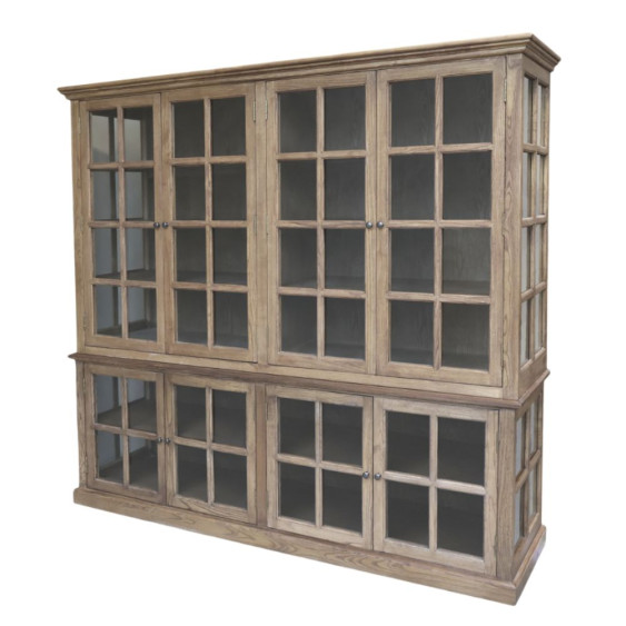 Meuble armoire vitrine en bois de peuplier marron et verre 220 x 55 x 195 cm