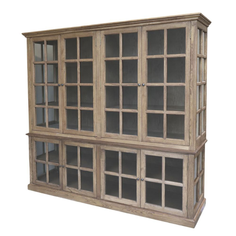 Meuble armoire vitrine en bois de peuplier marron et verre 220 x 55 x 195 cm