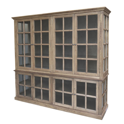 Meuble armoire vitrine en bois de peuplier marron et verre 220 x 55 x 195 cm