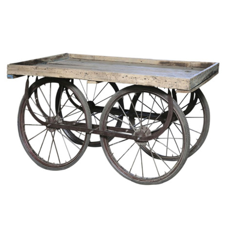 Chariot de style ancien en bois de manguier recyclé marron et fer noir 144 x 70 x 79 cm