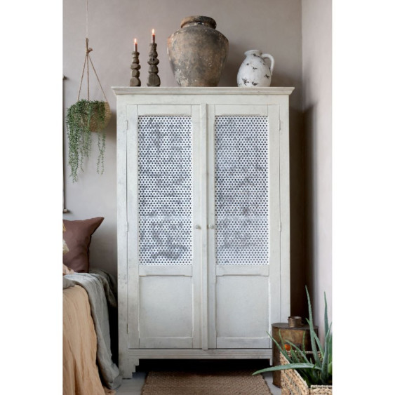 Armoire de lin en bois de pin crème antique 113 x 44.5 x 184 cm