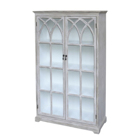 Armoire vitrine en bois blanchi et verre 90 x 37 x 154 cm