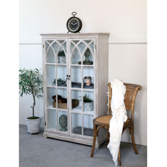 Armoire vitrine en bois blanchi et verre 90 x 37 x 154 cm