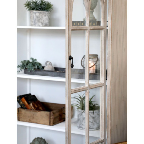 Armoire vitrine en bois blanchi et verre 90 x 37 x 154 cm