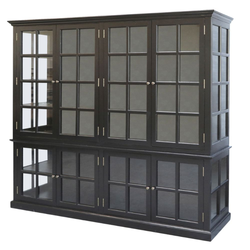 Meuble armoire vitrine en bois de peuplier noir et verre 220 x 55 x 195 cm