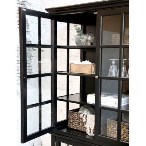 Meuble armoire vitrine en bois de peuplier noir et verre 220 x 55 x 195 cm