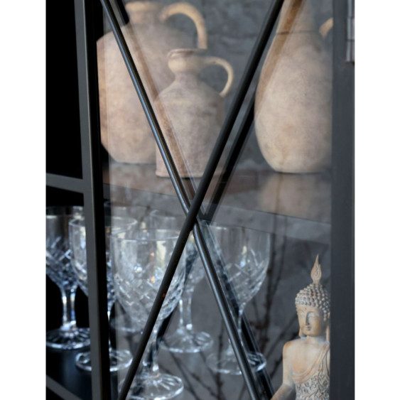 Armoire vitrine sur roues 2 portes en fer forgé noir antique 76 x 35.5 x 160 cm