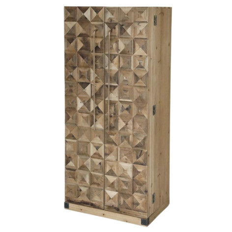 Armoire de bar cave desserte 2 portes en bois de sapin recyclé 64.5 x 45 x 146.5 cm