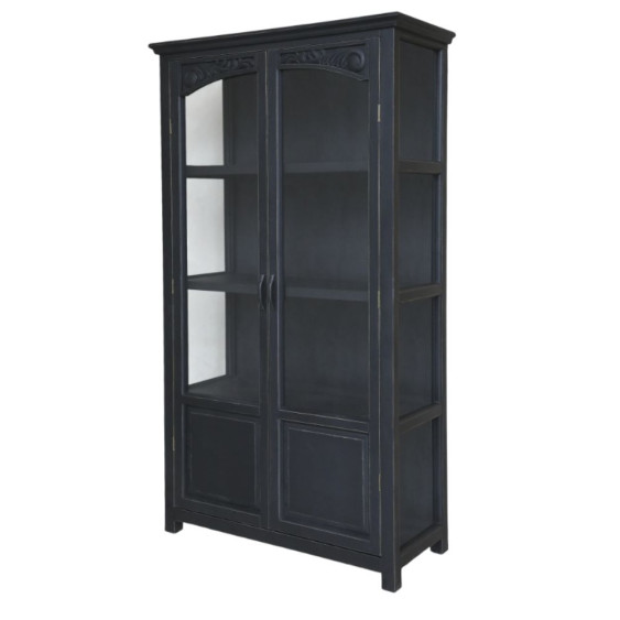 Armoire vitrine 2 portes en bois de pin et fer noir antique 97 x 41 x 170 cm