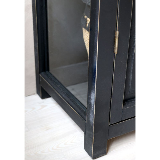 Armoire vitrine 2 portes en bois de pin et fer noir antique 97 x 41 x 170 cm