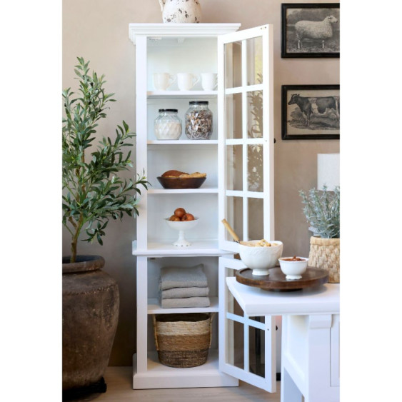 Armoire vitrine en bois de peuplier blanc et verre 60 x 40 x 196 cm