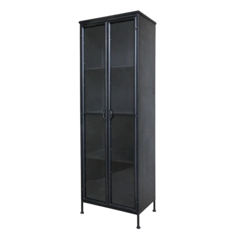 Armoire vitrine 2 portes en fer noir antique et verre 63.5 x 41.5 x 184 cm