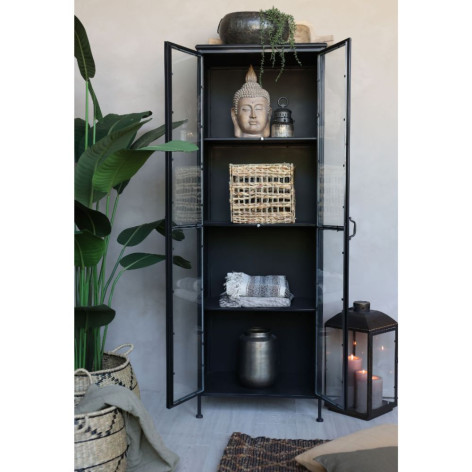 Armoire vitrine 2 portes en fer noir antique et verre 63.5 x 41.5 x 184 cm