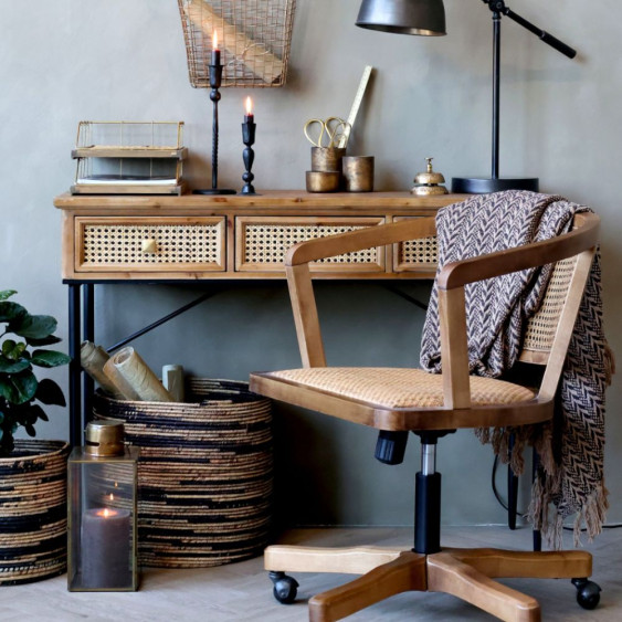 Chaise de bureau en bois de bouleau et rotin 60 x 60 x 80 cm