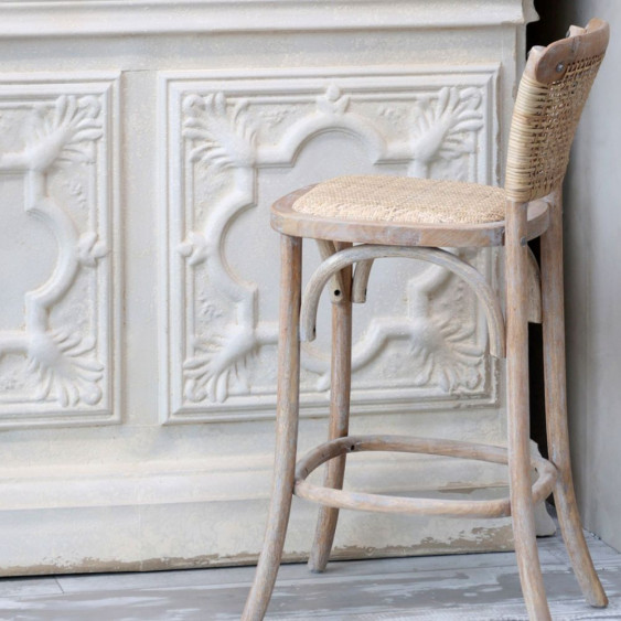 Tabouret de bar en bois et osier marron 43.5 x 51.5 x 103 cm