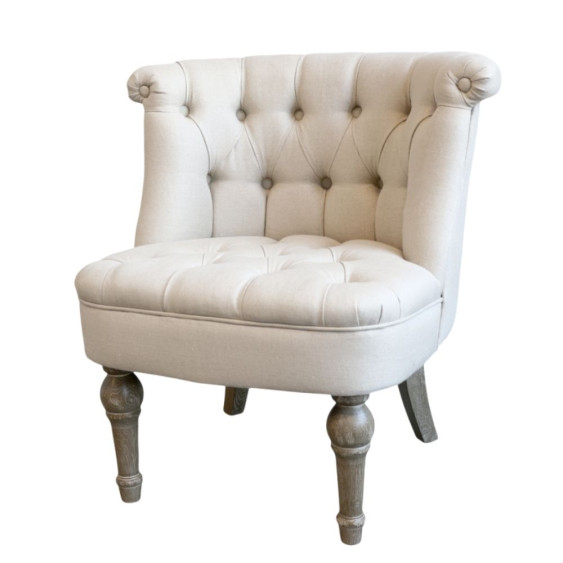 Fauteuil en tissu de lin et bois de chêne blanc antique 67 x 66 x 71cm