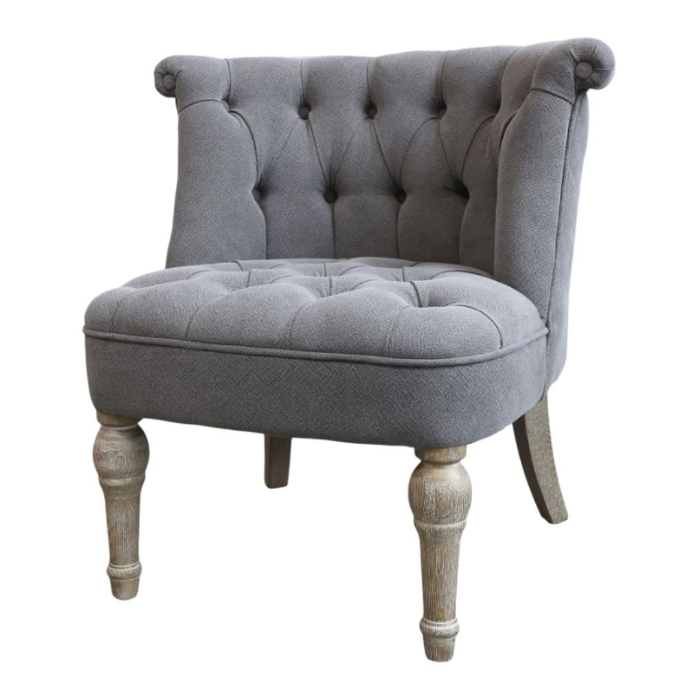 Fauteuil en tissu de lin et bois de chêne gris antique 67 x 66 x 71 cm