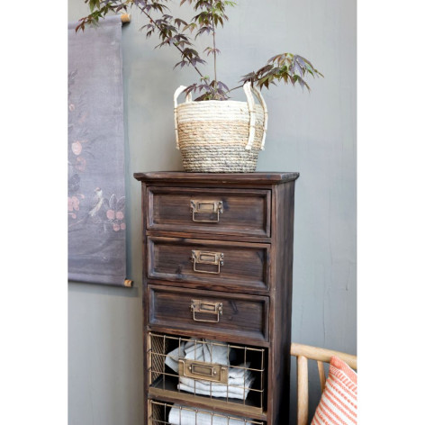 Commode 4 tablettes en bois de sapin et fer marron 43 x 31.5 x 139 cm