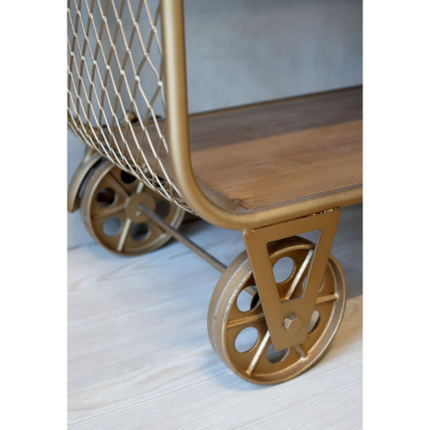 Wagon chariot desserte en métal laiton et bois marron 35 x 114 x 99 cm