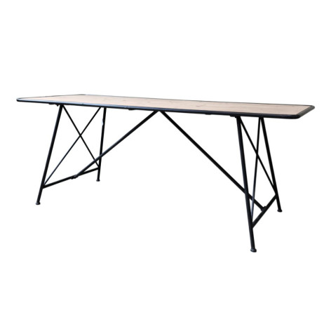 Table à manger en bois de sapin marron et fer noir 200 x 80 x 78.5 cm