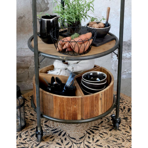 Etagère sur roues en bois recyclé marron et fer noir Ø.60 x Ht.160.5cm