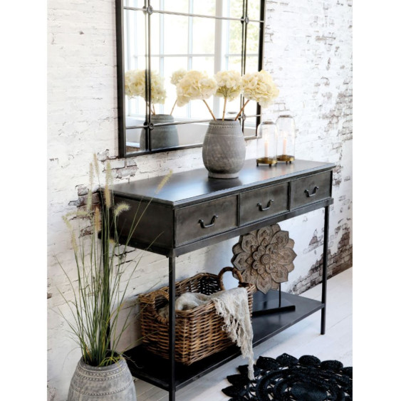 Table console desserte en fer noir antique 123 x 41 x 91 cm